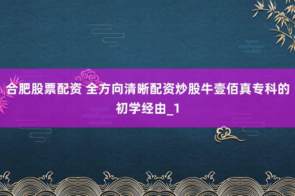 合肥股票配资 全方向清晰配资炒股牛壹佰真专科的初学经由_1